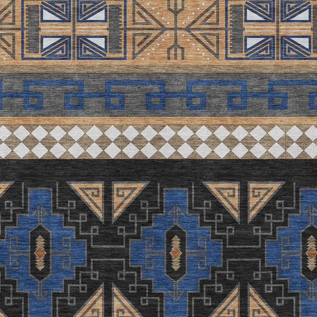 9' X 12' Navy Blue And Salmon Tribal Washable Indoor Outdoor Area Rug Homeroots Outdoor