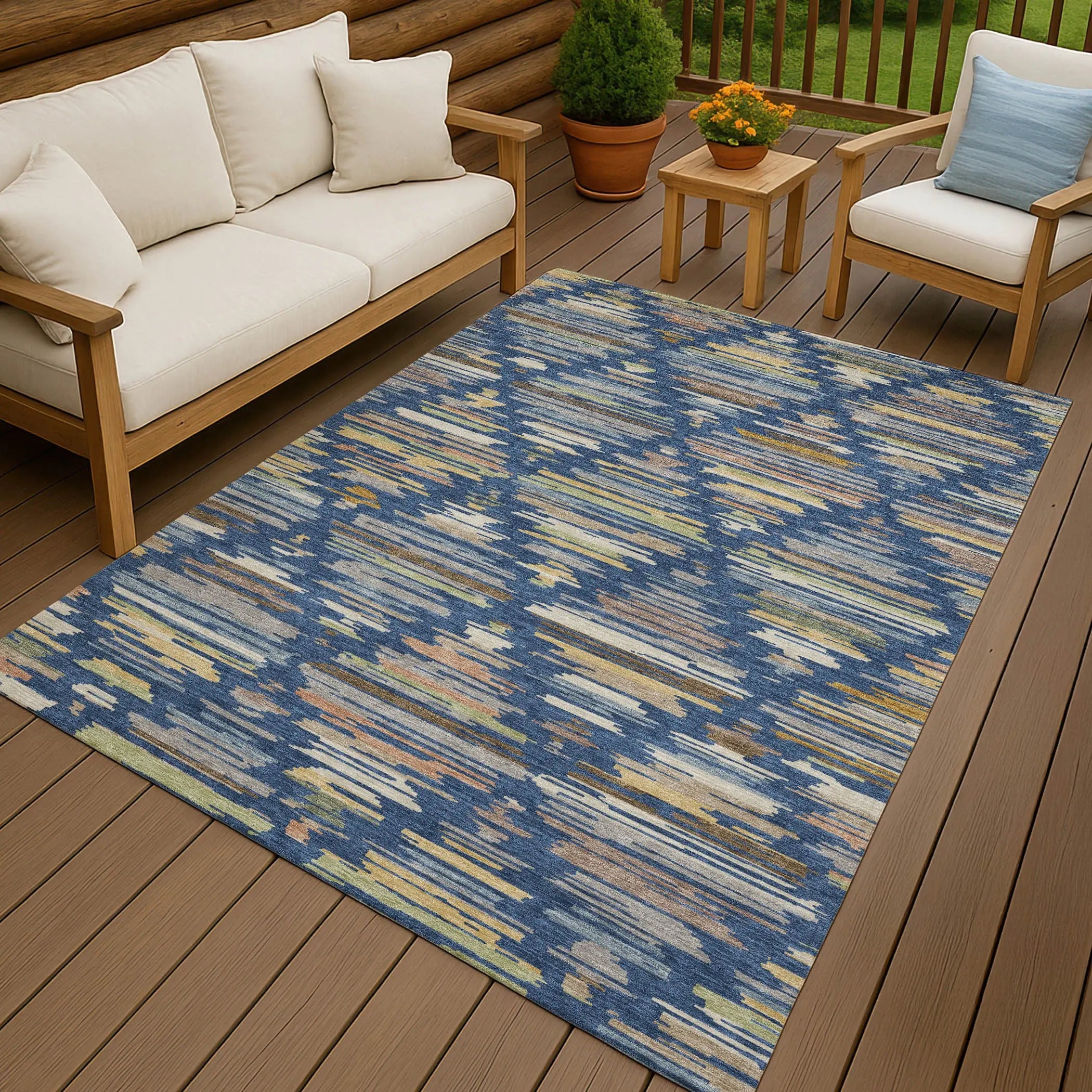 9' X 12' Navy Blue And Silver Southwestern Washable Indoor Outdoor Area Rug Homeroots Outdoor