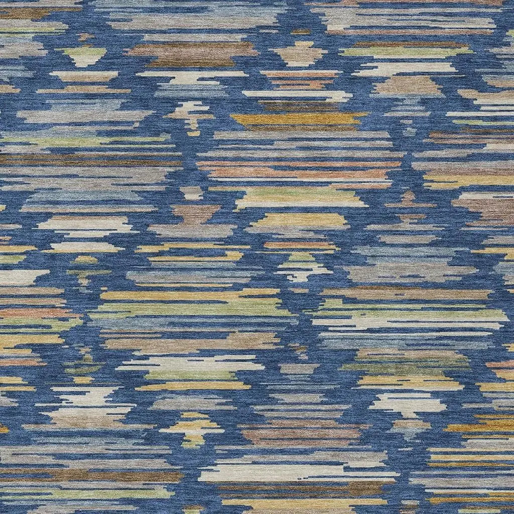 9' X 12' Navy Blue And Silver Southwestern Washable Indoor Outdoor Area Rug Homeroots Outdoor