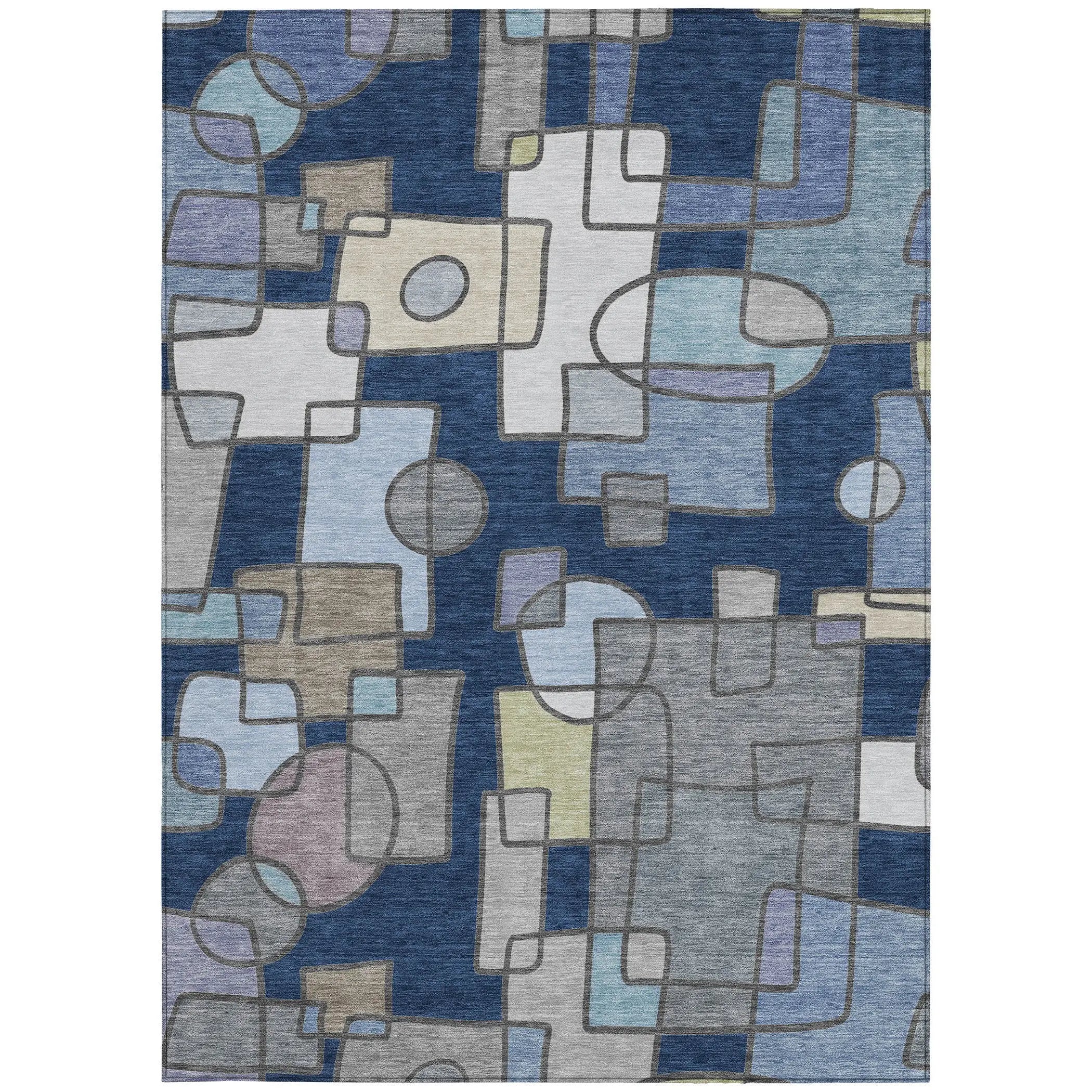 9' X 12' Navy Blue And Sky Blue Geometric Washable Indoor Outdoor Area Rug Homeroots Outdoor