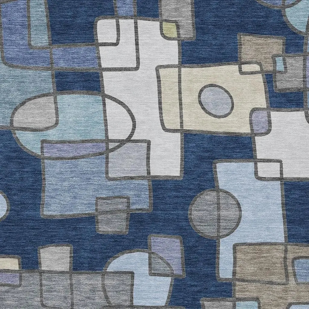 9' X 12' Navy Blue And Sky Blue Geometric Washable Indoor Outdoor Area Rug Homeroots Outdoor