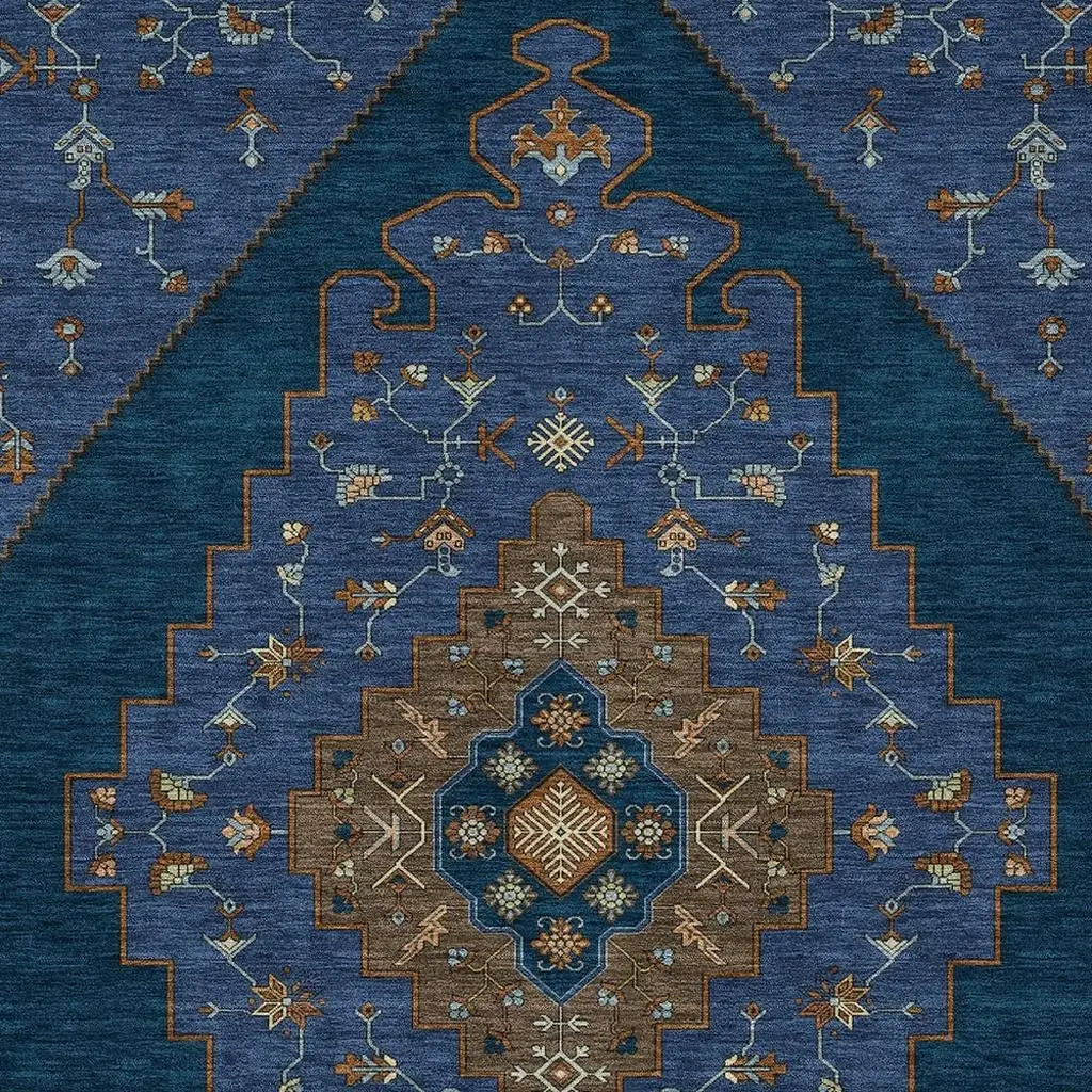 9' X 12' Navy Blue And Teal Blue Geometric Washable Indoor Outdoor Area Rug Homeroots Outdoor