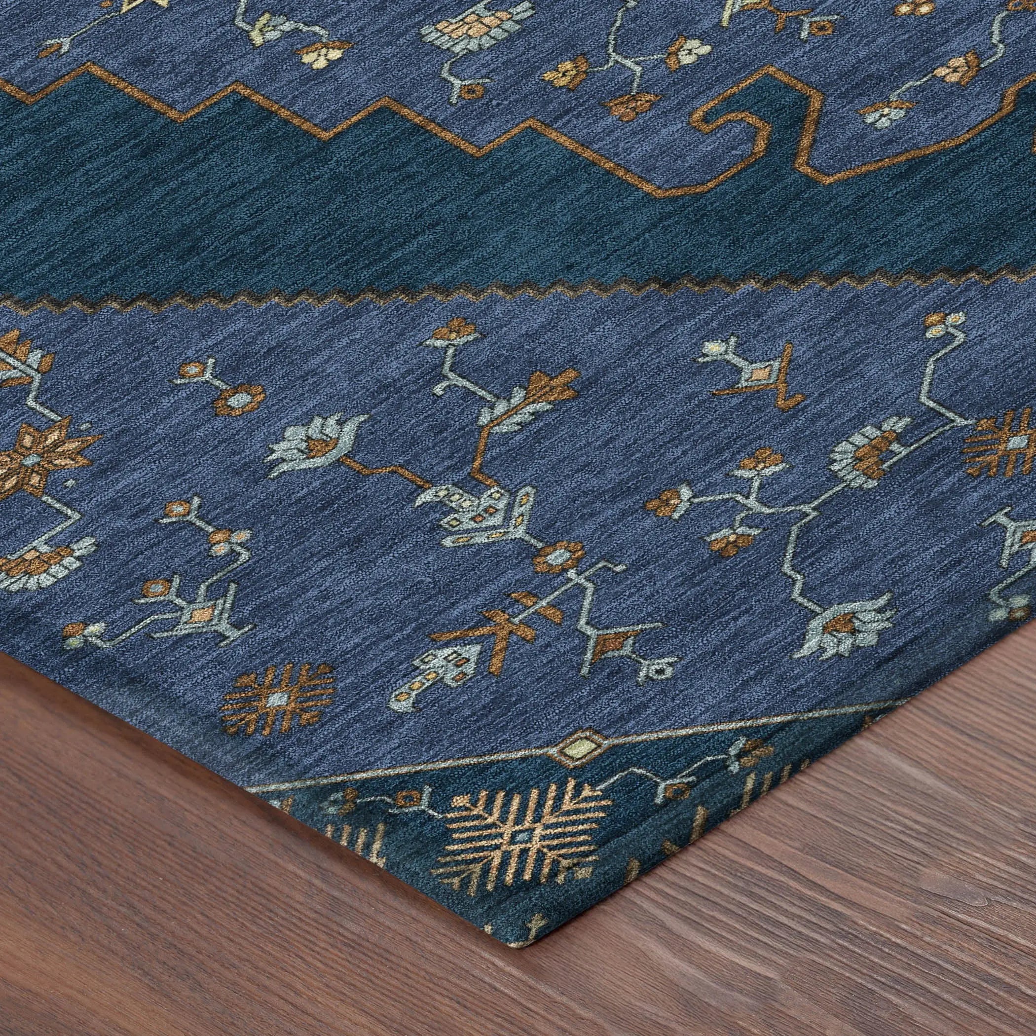 9' X 12' Navy Blue And Teal Blue Geometric Washable Indoor Outdoor Area Rug Homeroots Outdoor