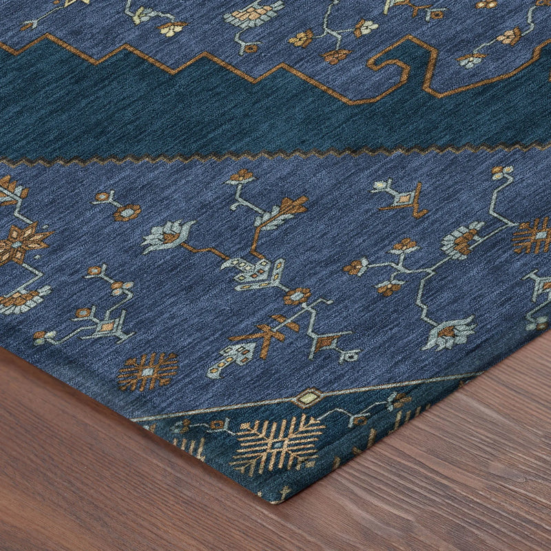 9' X 12' Navy Blue And Teal Blue Geometric Washable Indoor Outdoor Area Rug Homeroots Outdoor
