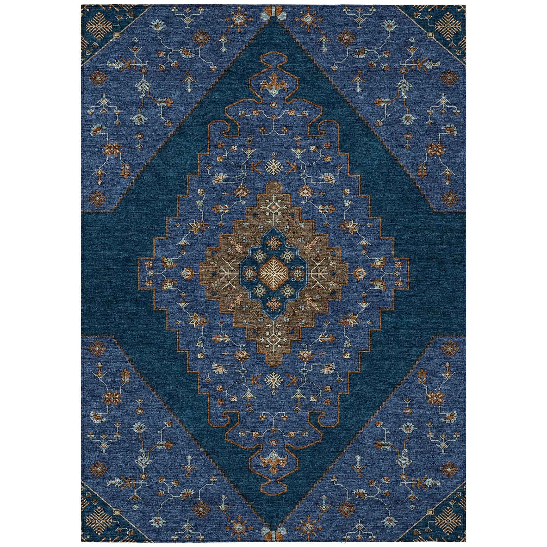9' X 12' Navy Blue And Teal Blue Geometric Washable Indoor Outdoor Area Rug Homeroots Outdoor