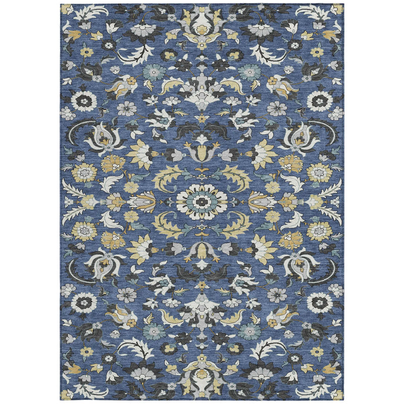 9' X 12' Navy Blue And Wheat Floral Medallion Washable Indoor Outdoor Area Rug Homeroots Outdoor