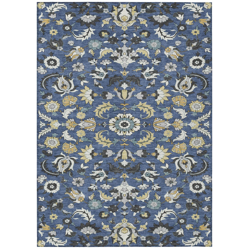 9' X 12' Navy Blue And Wheat Floral Medallion Washable Indoor Outdoor Area Rug Homeroots Outdoor
