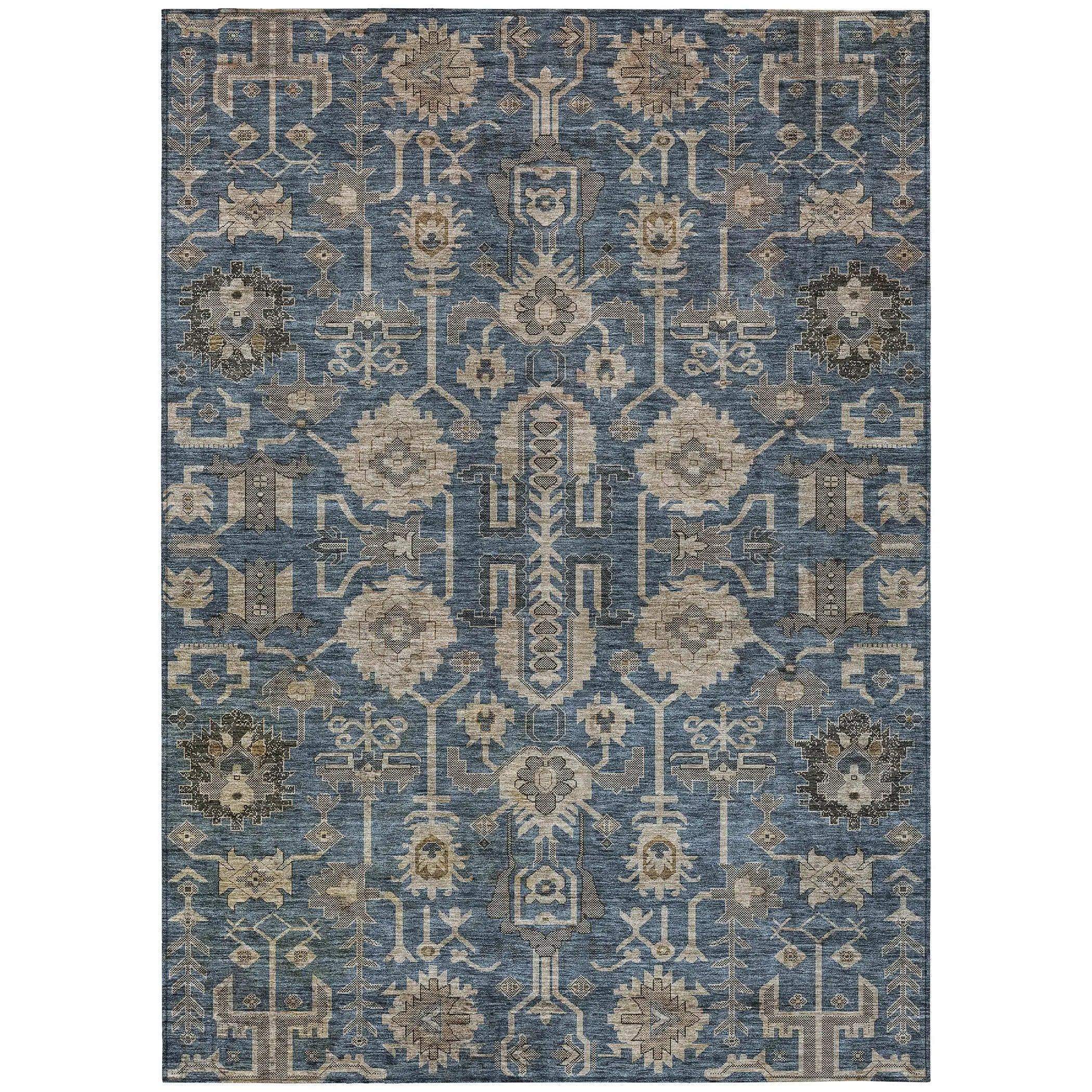 9' X 12' Navy Blue Beige And Taupe Oriental Washable Indoor Outdoor Area Rug Homeroots Outdoor