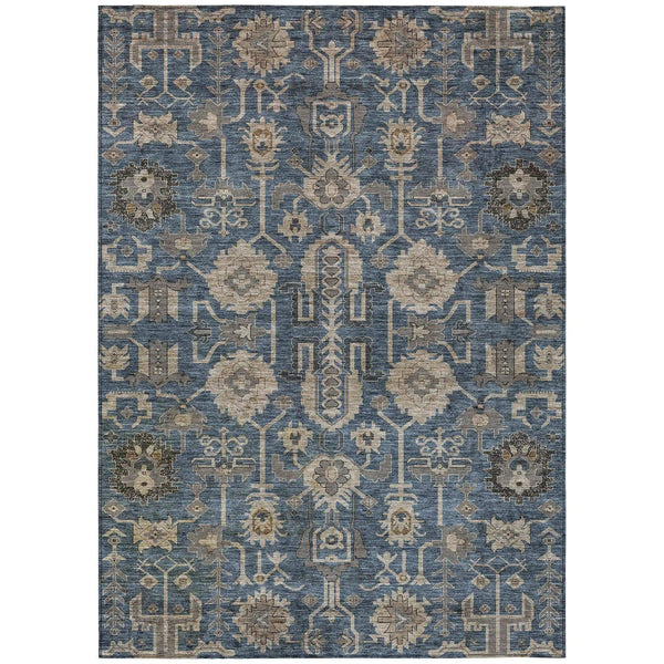 9' X 12' Navy Blue Beige And Taupe Oriental Washable Indoor Outdoor Area Rug Homeroots Outdoor