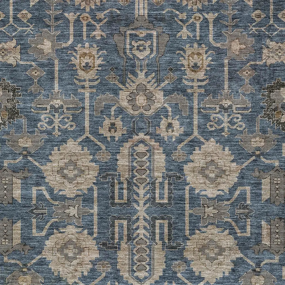 9' X 12' Navy Blue Beige And Taupe Oriental Washable Indoor Outdoor Area Rug Homeroots Outdoor