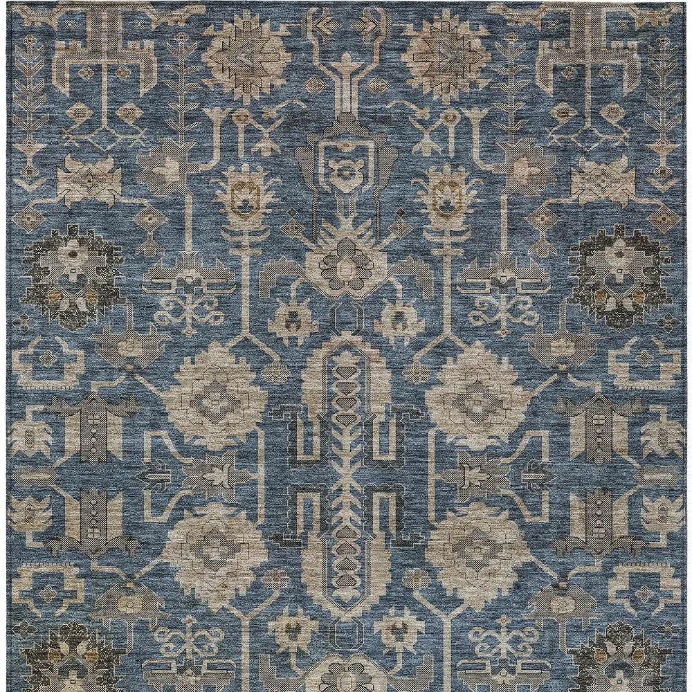 9' X 12' Navy Blue Beige And Taupe Oriental Washable Indoor Outdoor Area Rug Homeroots Outdoor