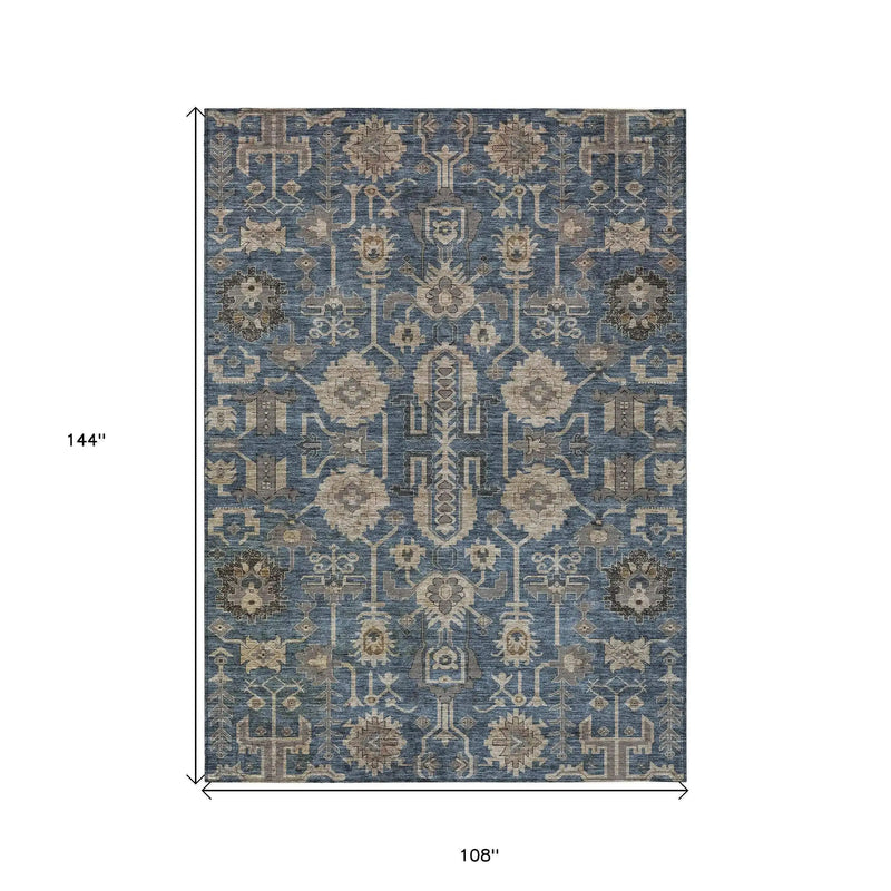9' X 12' Navy Blue Beige And Taupe Oriental Washable Indoor Outdoor Area Rug Homeroots Outdoor