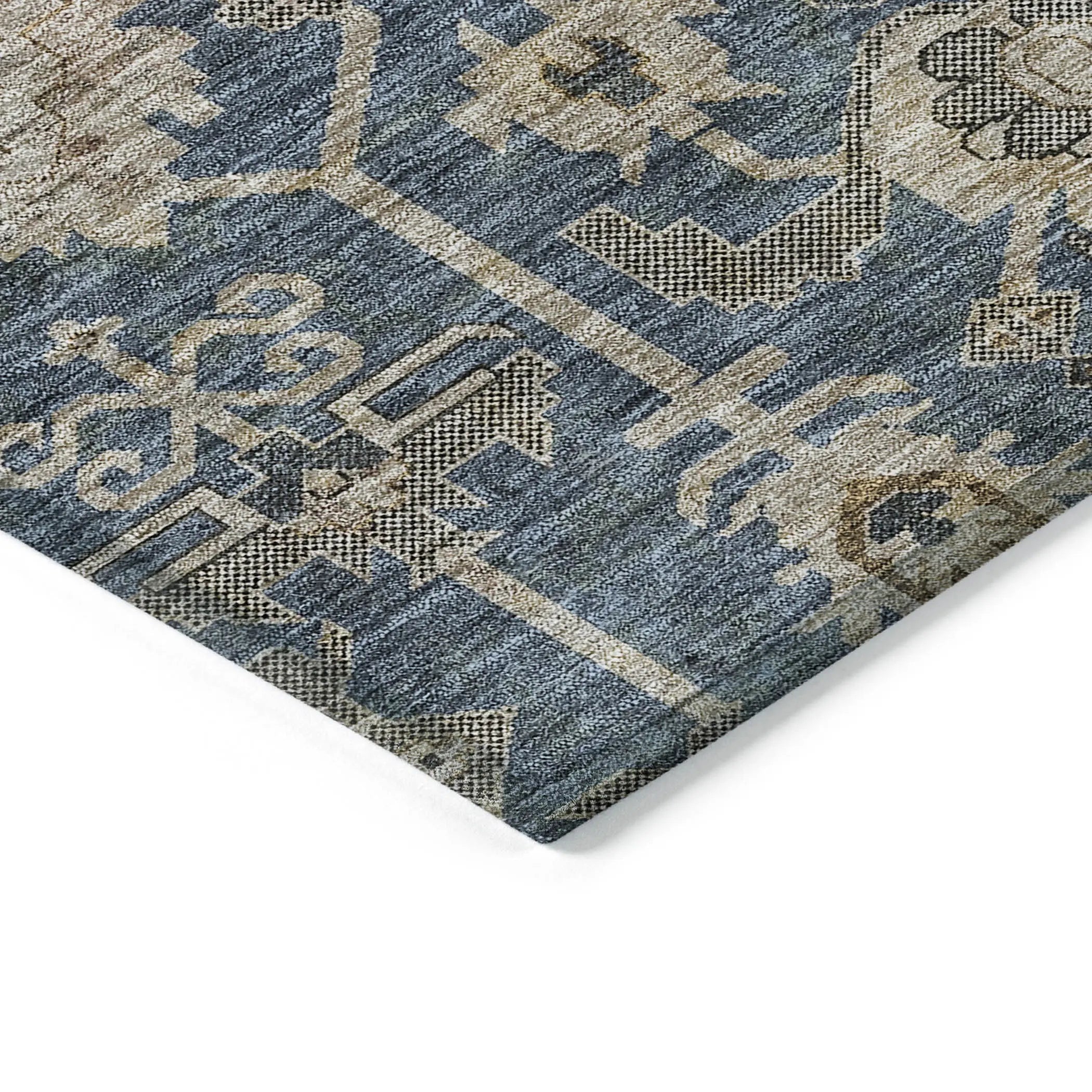9' X 12' Navy Blue Beige And Taupe Oriental Washable Indoor Outdoor Area Rug Homeroots Outdoor