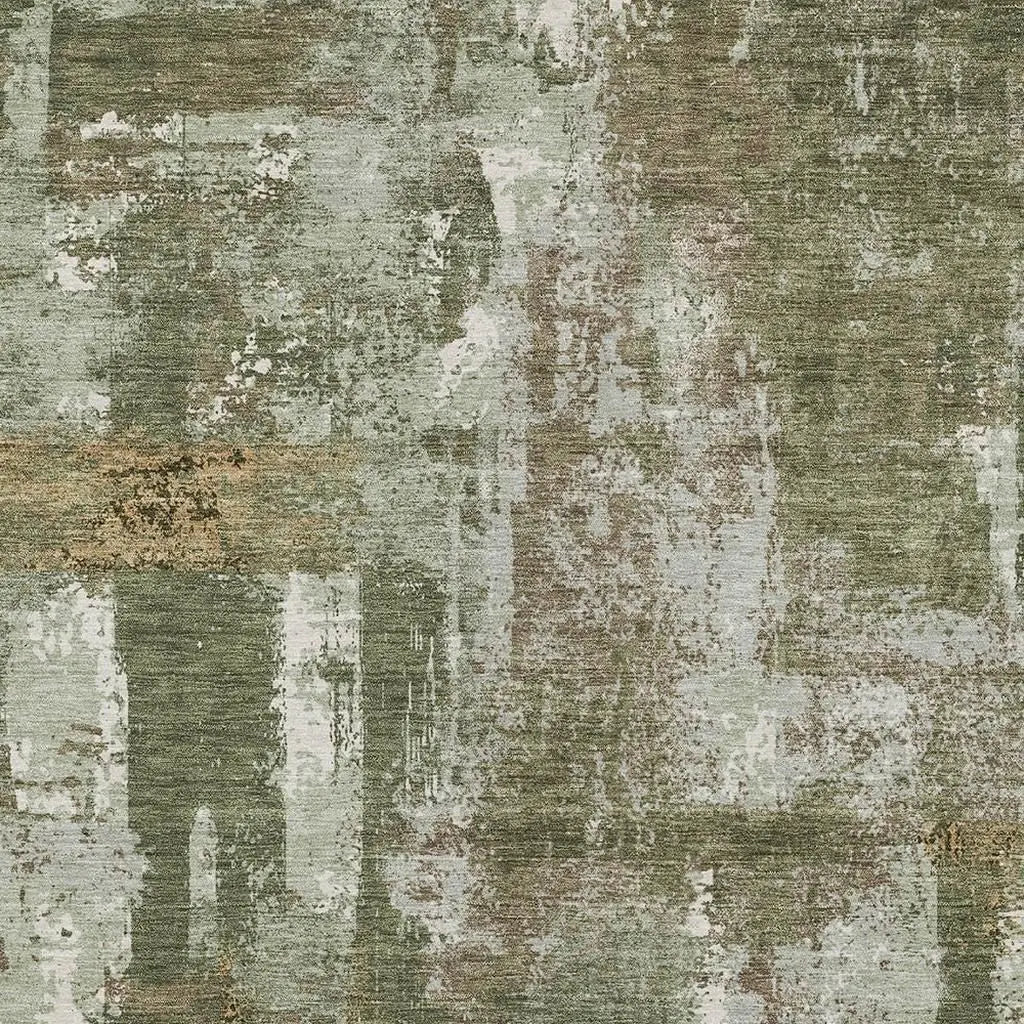 9' X 12' Olive Green And Beige Abstract Washable Indoor Outdoor Area Rug Homeroots Outdoor