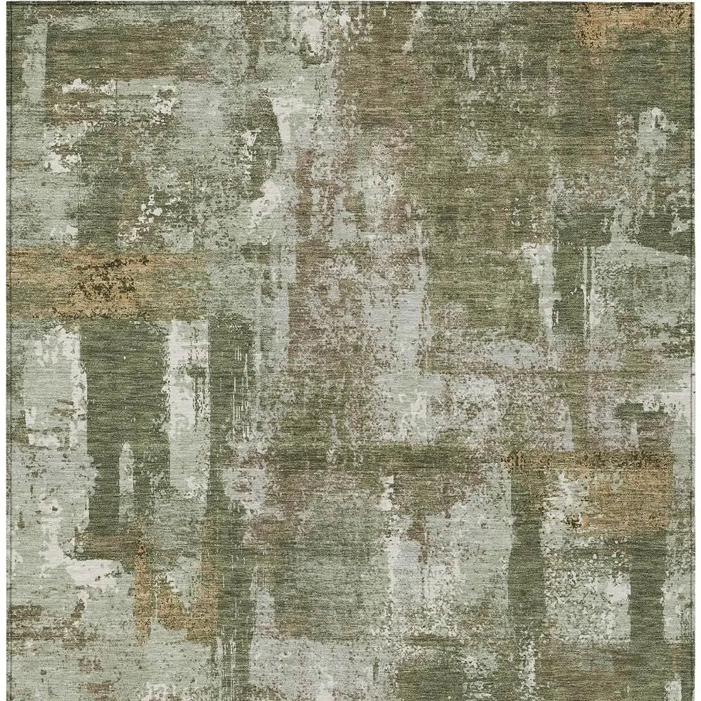 9' X 12' Olive Green And Beige Abstract Washable Indoor Outdoor Area Rug Homeroots Outdoor