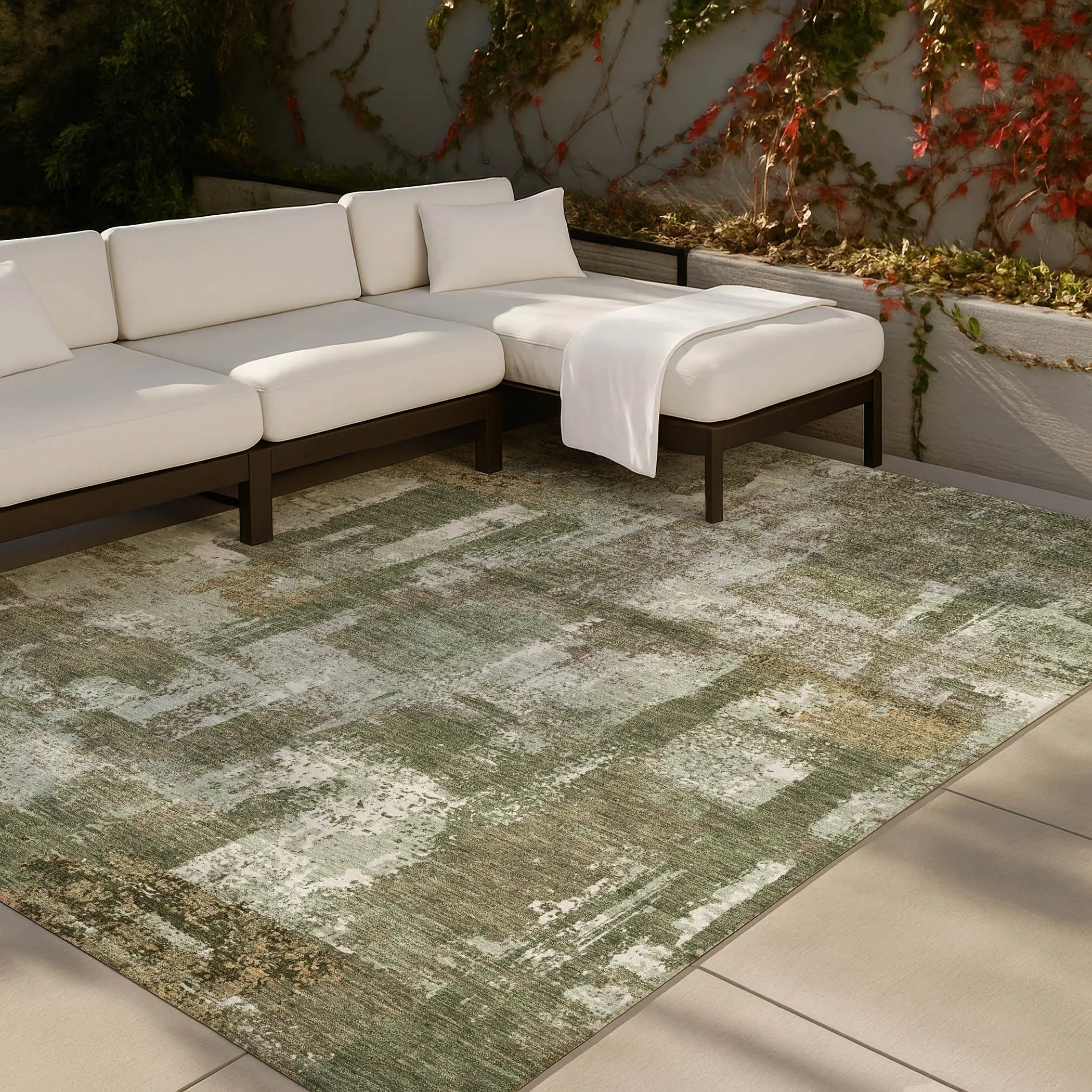 9' X 12' Olive Green And Beige Abstract Washable Indoor Outdoor Area Rug Homeroots Outdoor