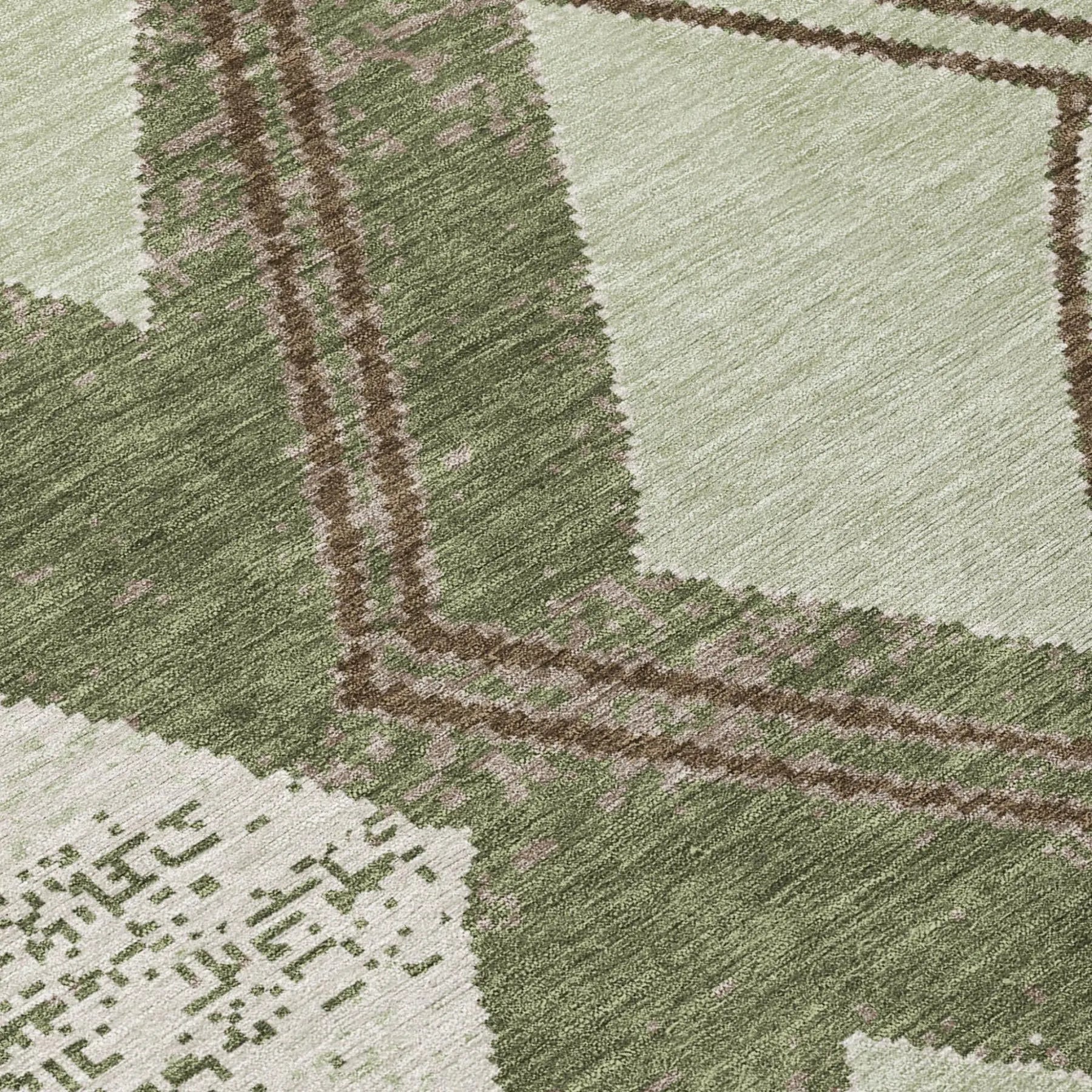 9' X 12' Olive Green And Beige Geometric Washable Indoor Outdoor Area Rug Homeroots Outdoor