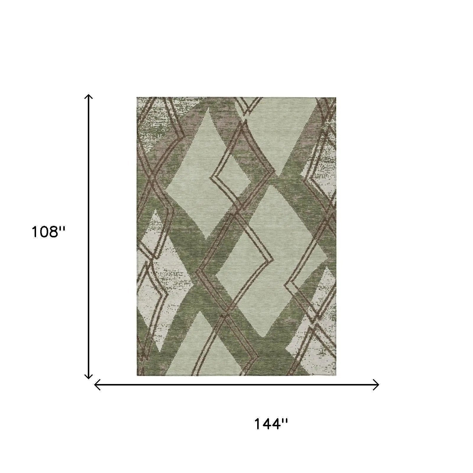 9' X 12' Olive Green And Beige Geometric Washable Indoor Outdoor Area Rug Homeroots Outdoor