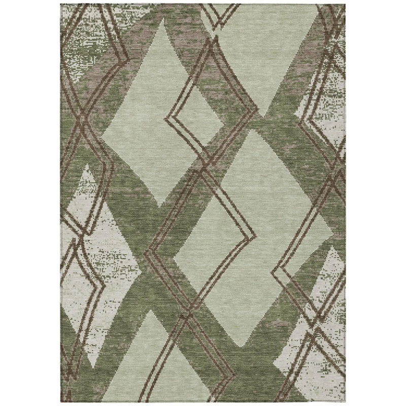 9' X 12' Olive Green And Beige Geometric Washable Indoor Outdoor Area Rug Homeroots Outdoor