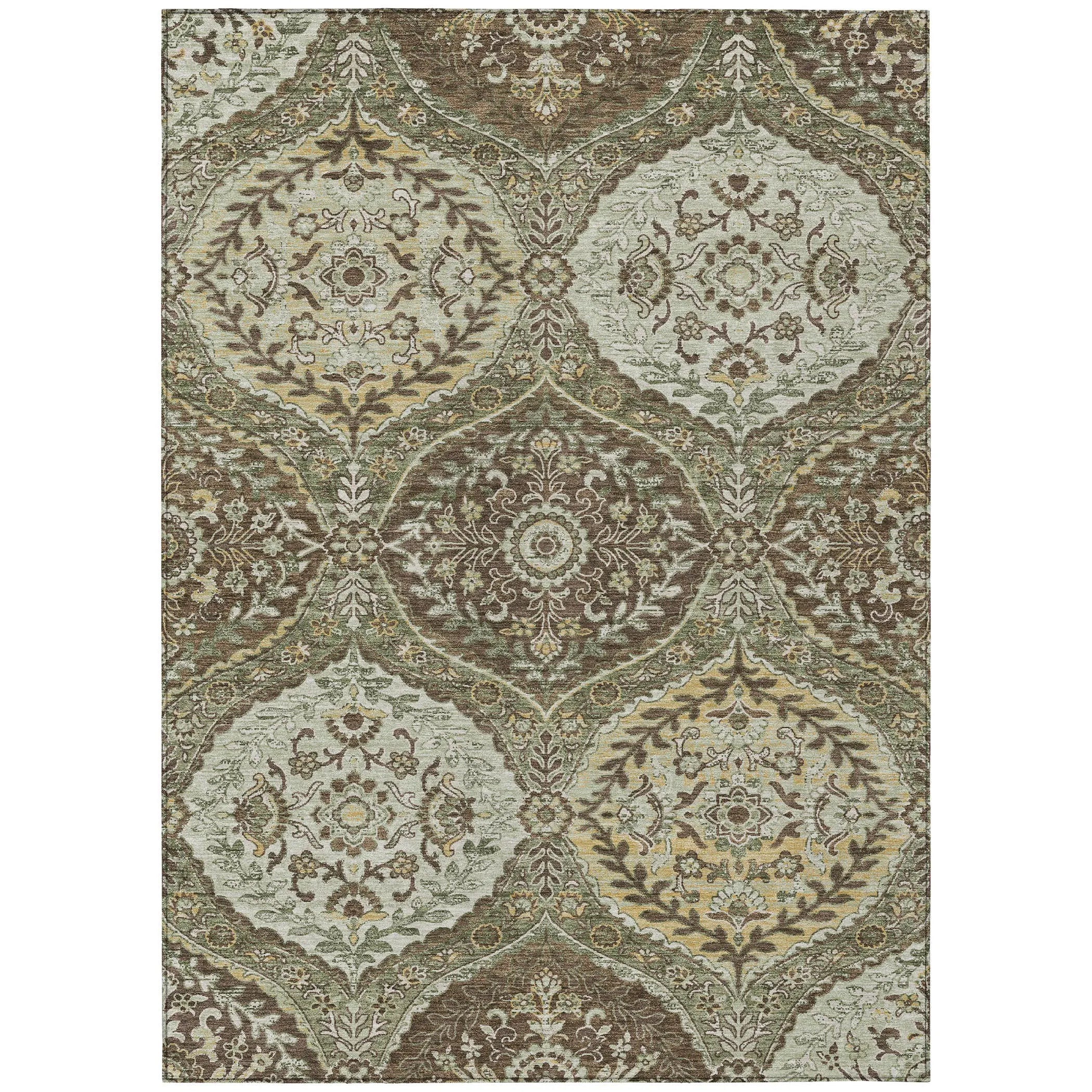 9' X 12' Olive Green And Blue Ogee Washable Indoor Outdoor Area Rug Homeroots Outdoor