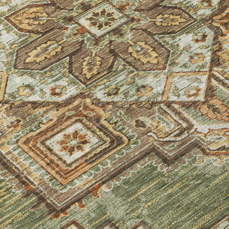 9' X 12' Olive Green And Blue Oriental Washable Indoor Outdoor Area Rug Homeroots Outdoor