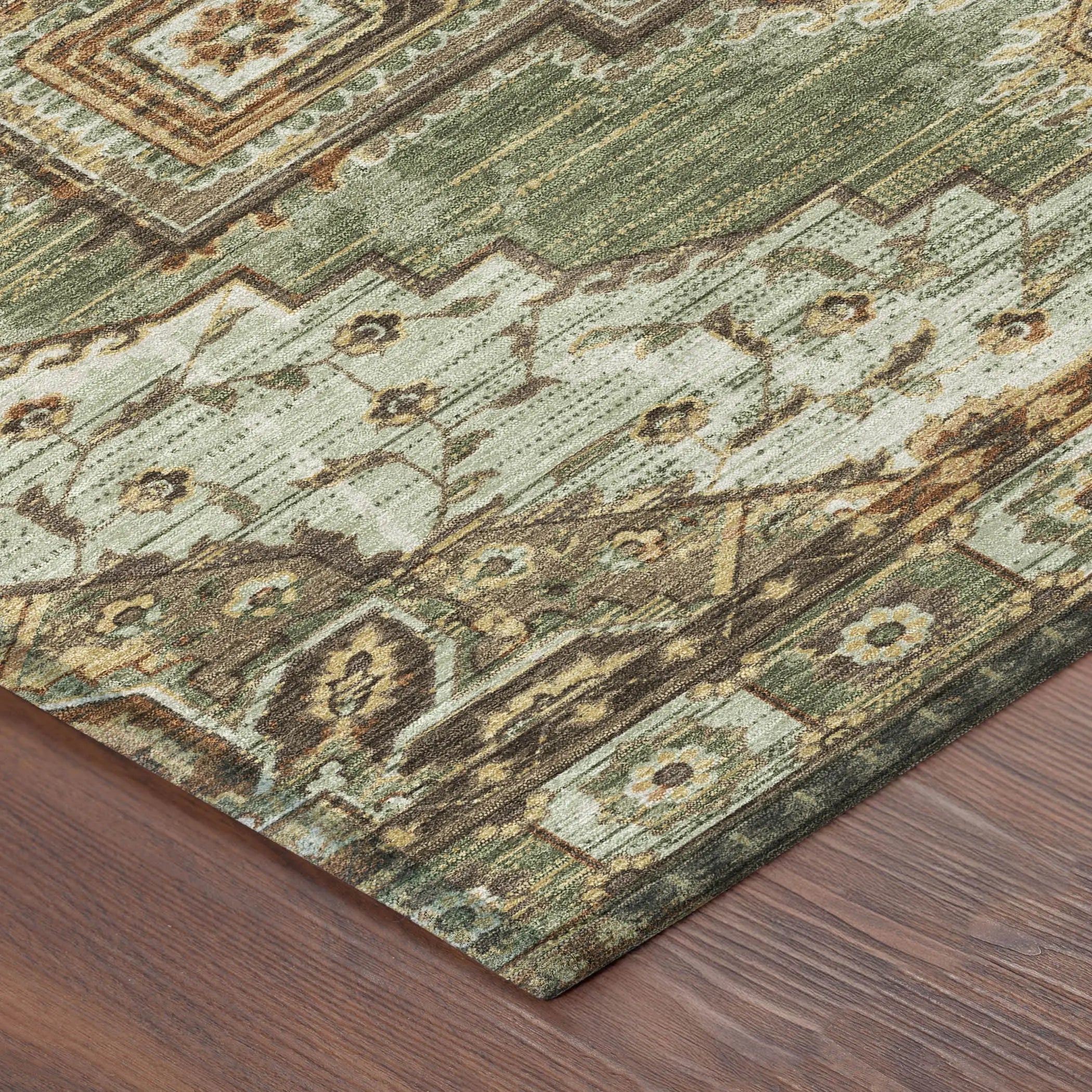 9' X 12' Olive Green And Blue Oriental Washable Indoor Outdoor Area Rug Homeroots Outdoor