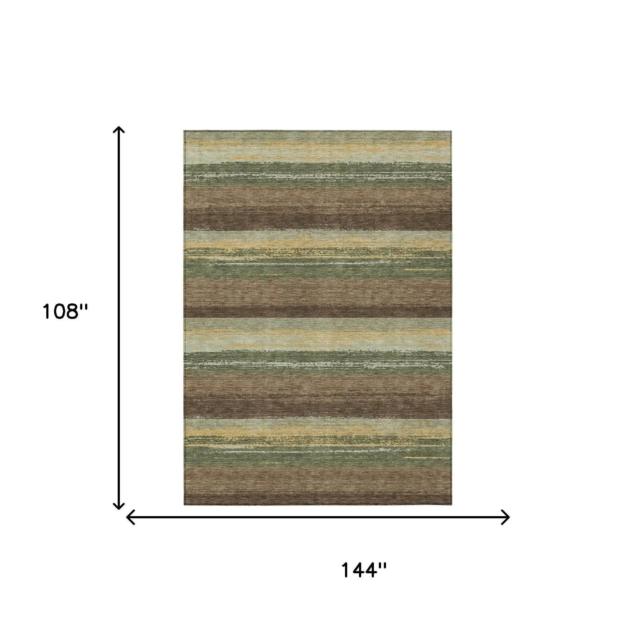 9' X 12' Olive Green And Blue Striped Washable Indoor Outdoor Area Rug Homeroots Outdoor