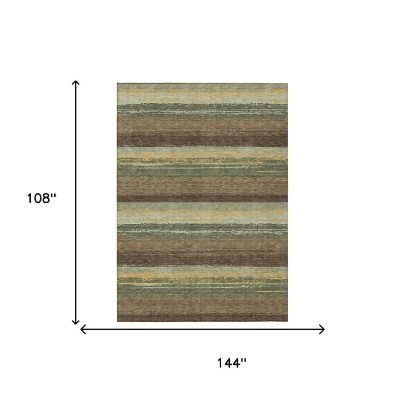 9' X 12' Olive Green And Blue Striped Washable Indoor Outdoor Area Rug Homeroots Outdoor