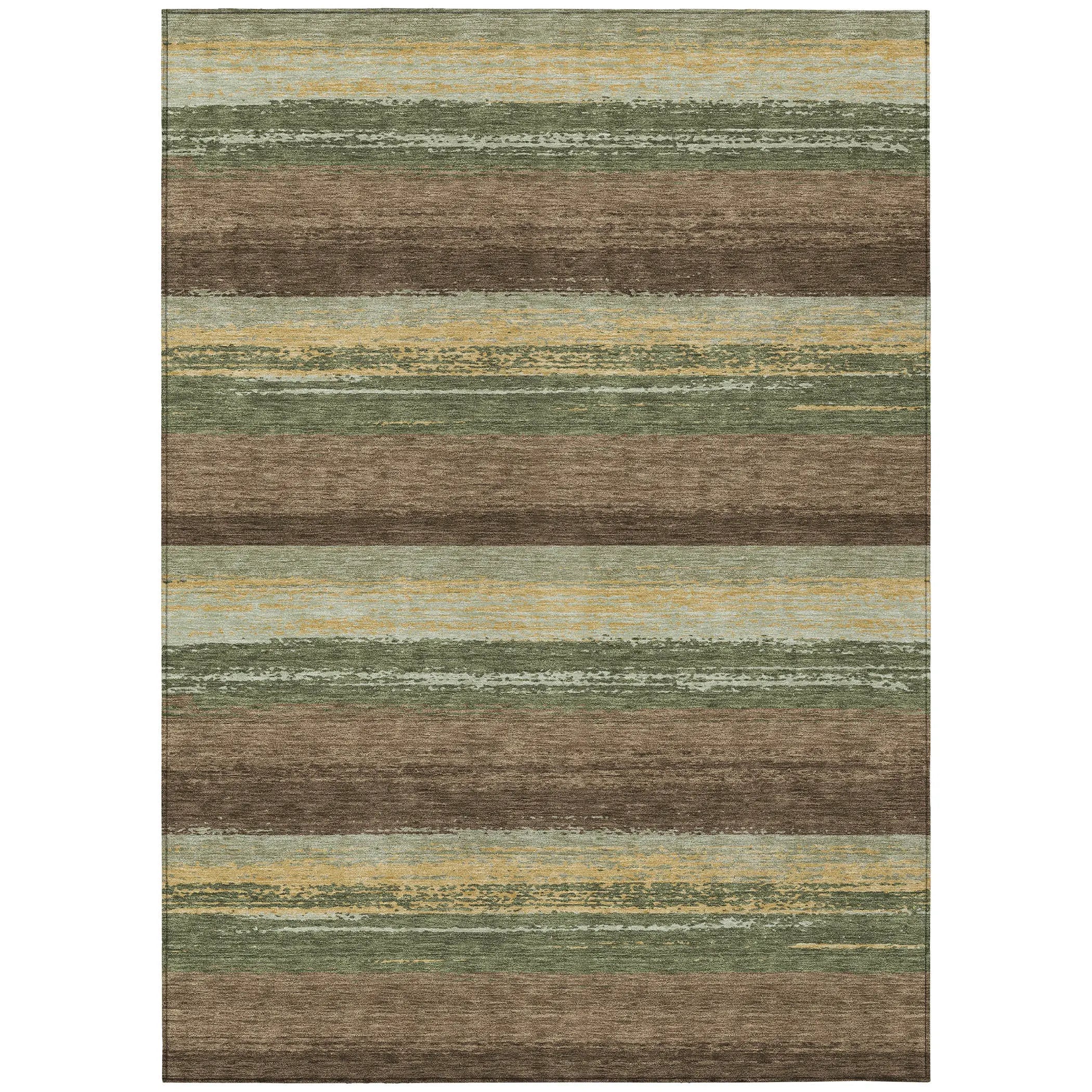 9' X 12' Olive Green And Blue Striped Washable Indoor Outdoor Area Rug Homeroots Outdoor