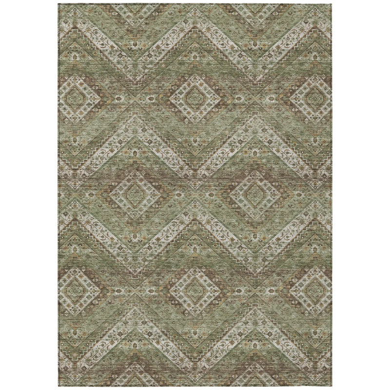 9' X 12' Olive Green And Blue Tribal Washable Indoor Outdoor Area Rug Homeroots Outdoor