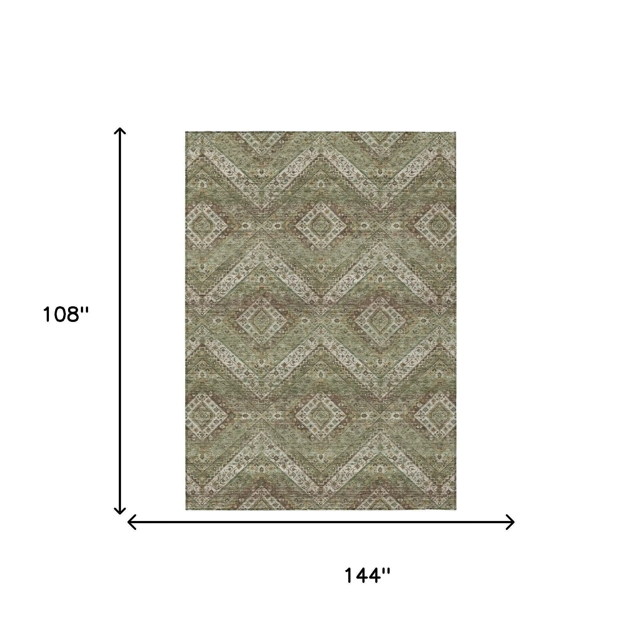 9' X 12' Olive Green And Blue Tribal Washable Indoor Outdoor Area Rug Homeroots Outdoor