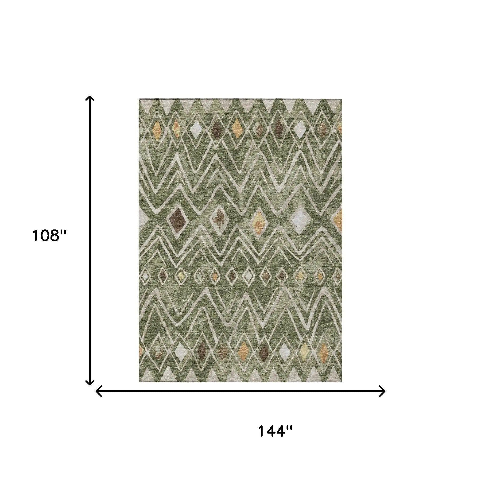 9' X 12' Olive Green And Brown Geometric Washable Indoor Outdoor Area Rug Homeroots Outdoor
