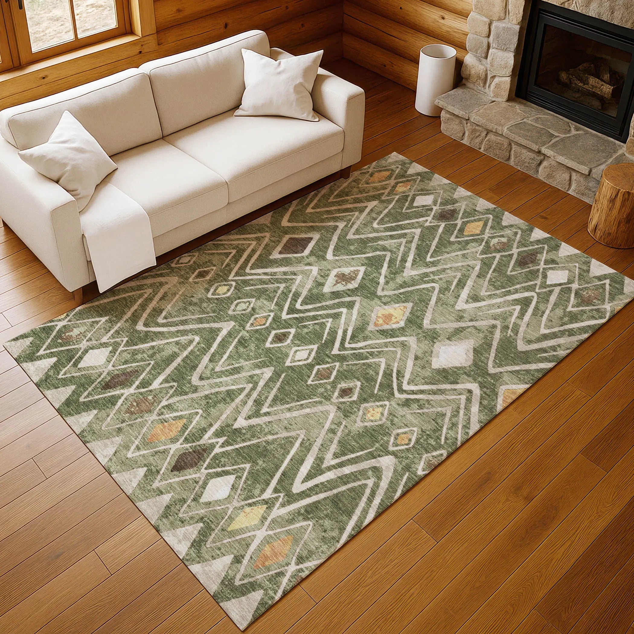 9' X 12' Olive Green And Brown Geometric Washable Indoor Outdoor Area Rug Homeroots Outdoor