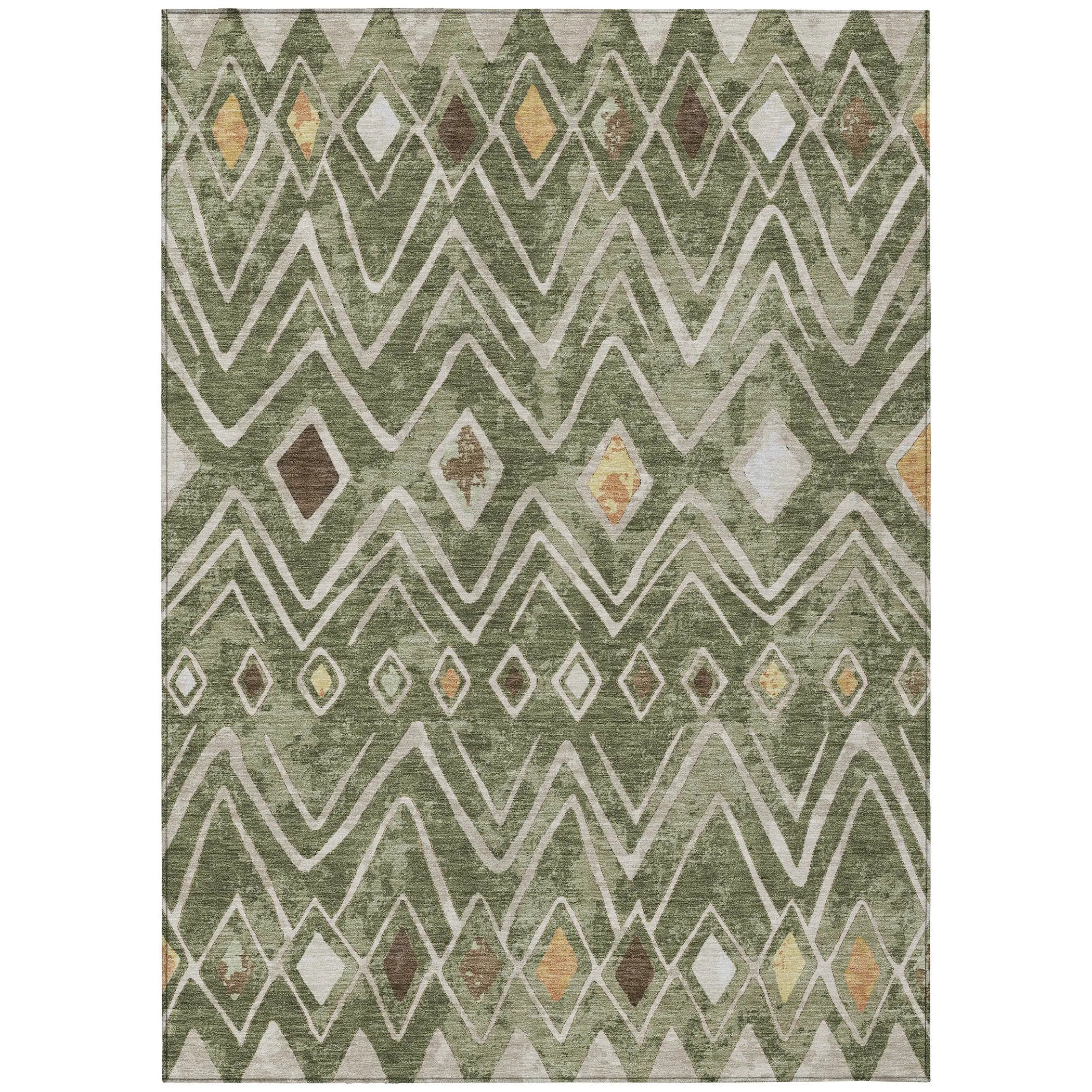 9' X 12' Olive Green And Brown Geometric Washable Indoor Outdoor Area Rug Homeroots Outdoor