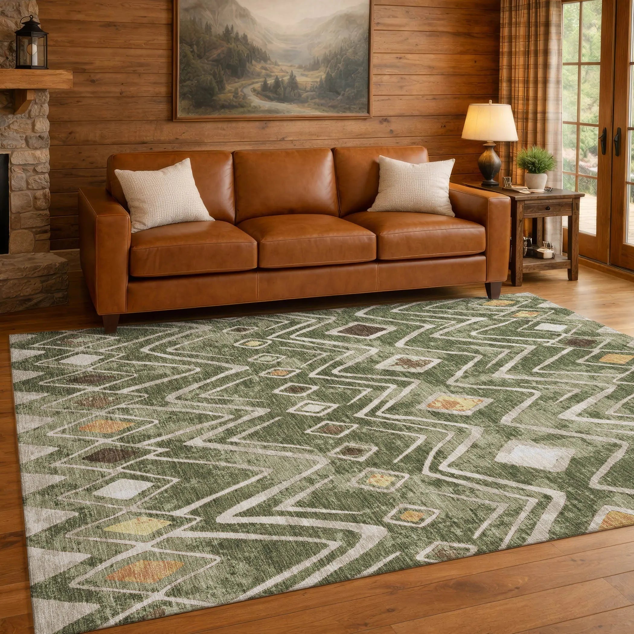 9' X 12' Olive Green And Brown Geometric Washable Indoor Outdoor Area Rug Homeroots Outdoor