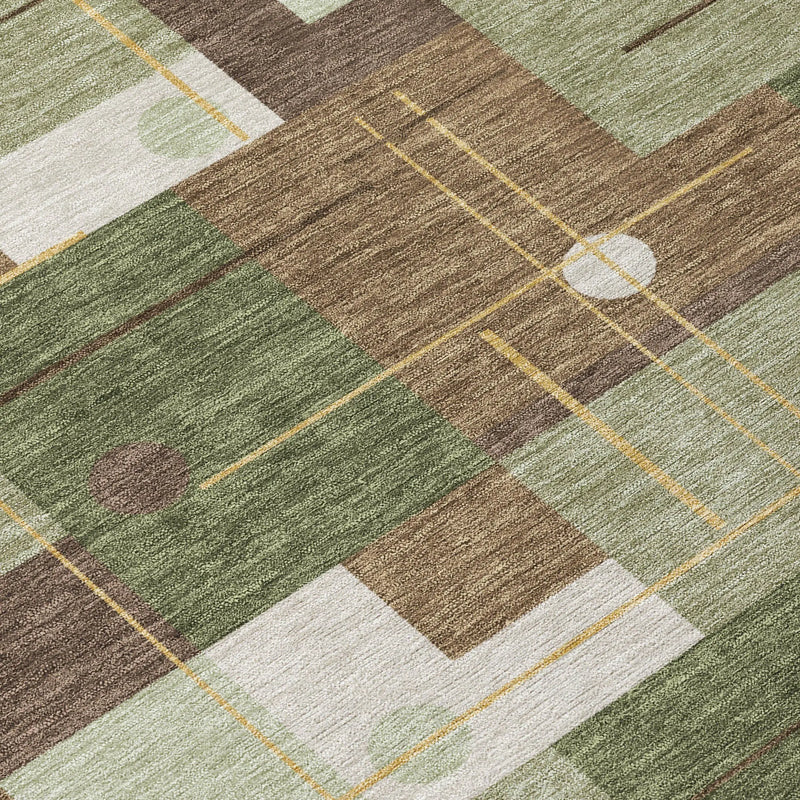 9' X 12' Olive Green And Brown Geometric Washable Indoor Outdoor Area Rug Homeroots Outdoor