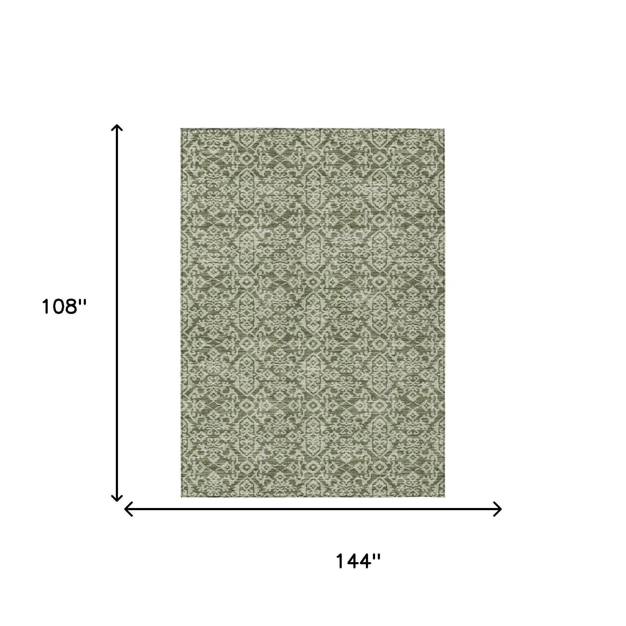 9' X 12' Olive Green And Brown Oriental Washable Indoor Outdoor Area Rug Homeroots Outdoor