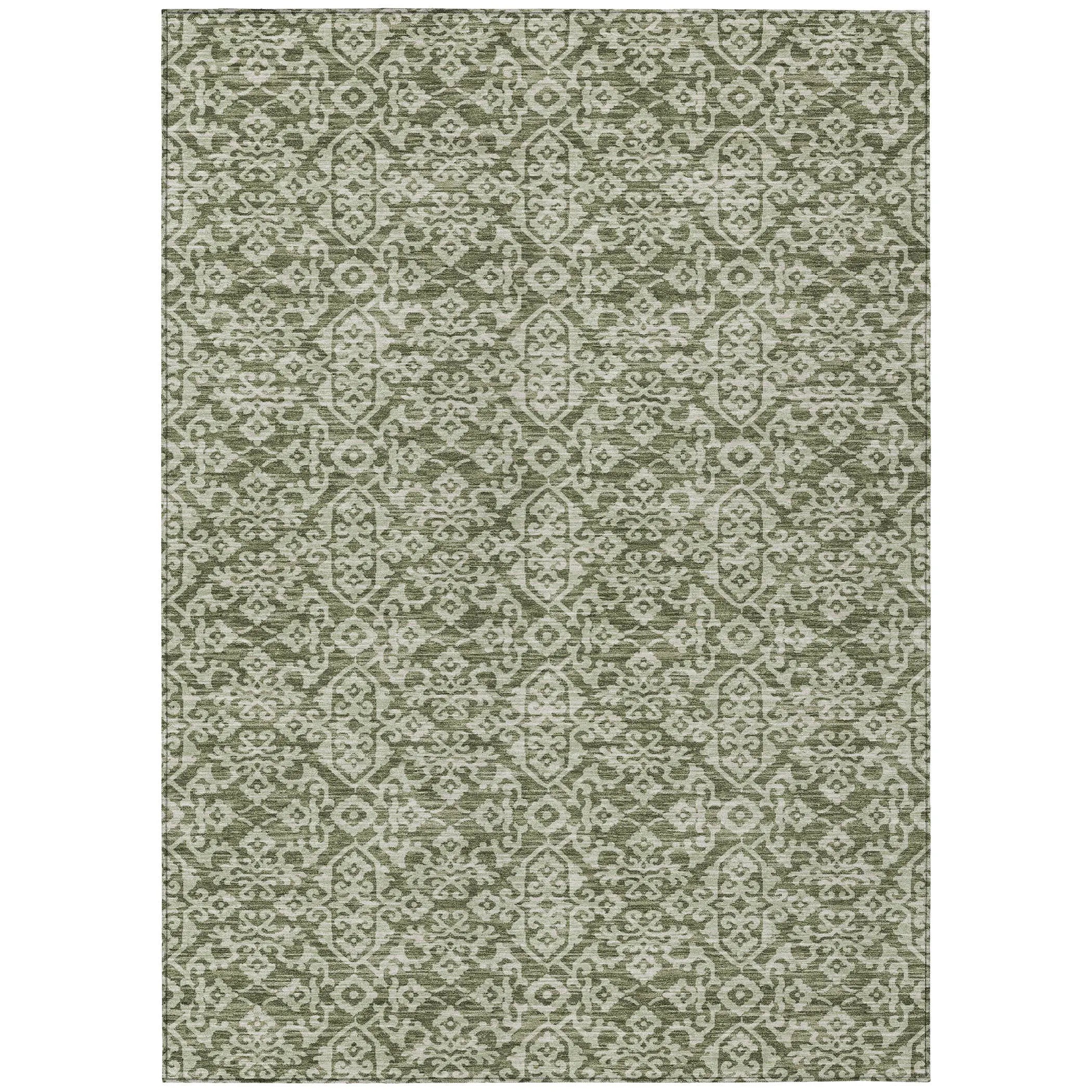 9' X 12' Olive Green And Brown Oriental Washable Indoor Outdoor Area Rug Homeroots Outdoor