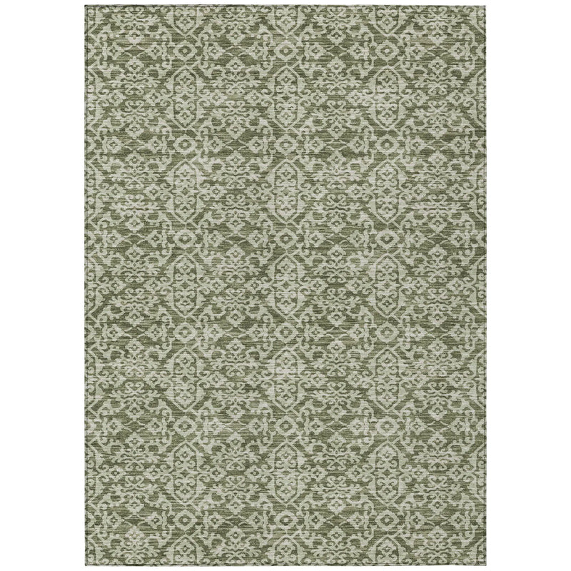 9' X 12' Olive Green And Brown Oriental Washable Indoor Outdoor Area Rug Homeroots Outdoor