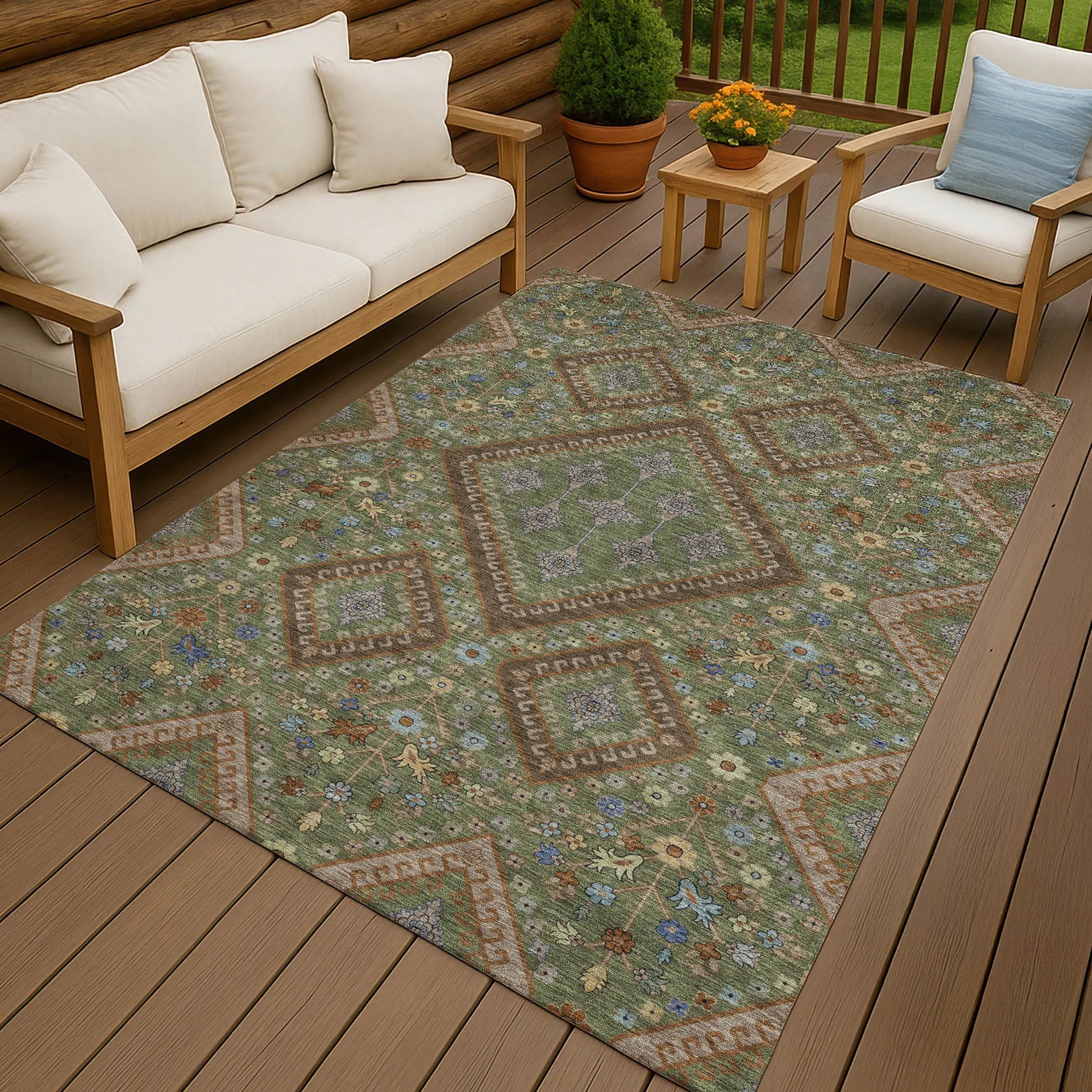 9' X 12' Olive Green And Chocolate Medallion Washable Indoor Outdoor Area Rug Homeroots Outdoor