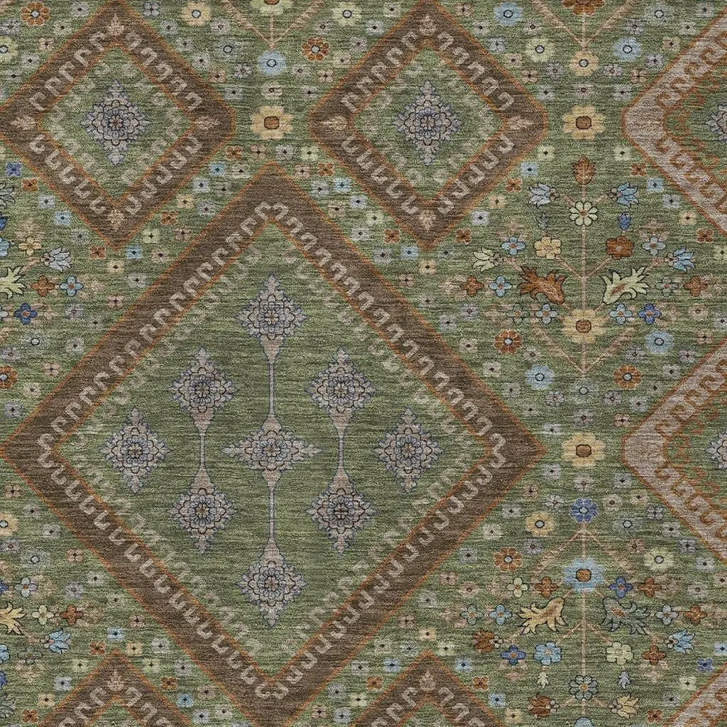 9' X 12' Olive Green And Chocolate Medallion Washable Indoor Outdoor Area Rug Homeroots Outdoor
