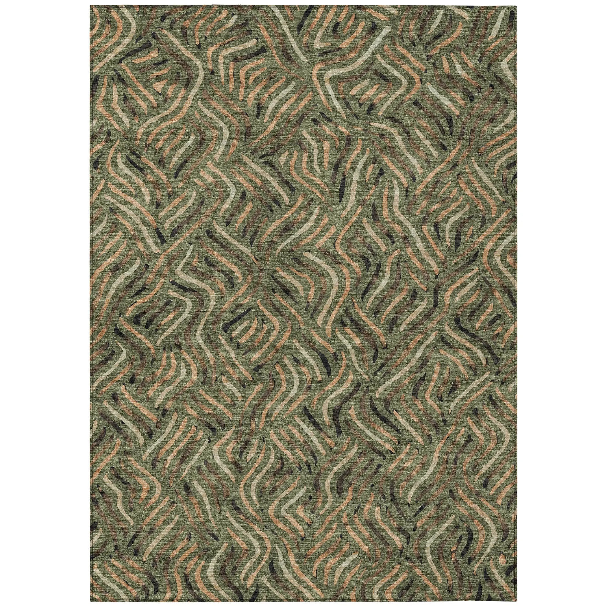 9' X 12' Olive Green And Copper Abstract Washable Indoor Outdoor Area Rug Homeroots Outdoor