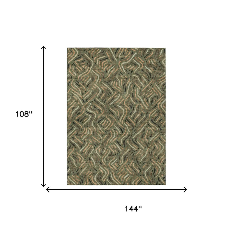 9' X 12' Olive Green And Copper Abstract Washable Indoor Outdoor Area Rug Homeroots Outdoor