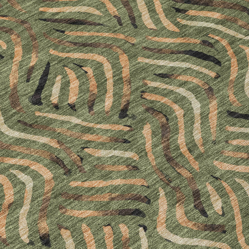 9' X 12' Olive Green And Copper Abstract Washable Indoor Outdoor Area Rug Homeroots Outdoor