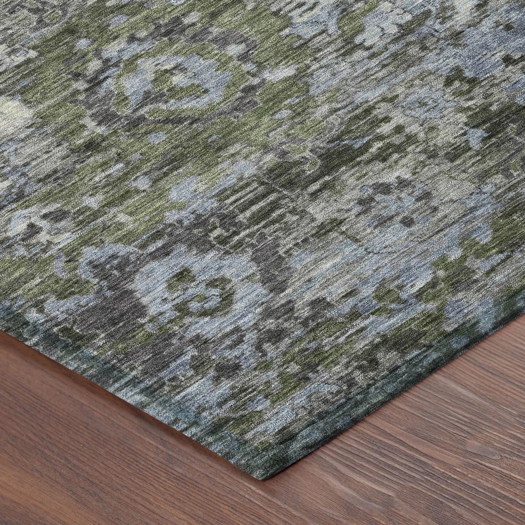 9' X 12' Olive Green And Denim Blue Floral Washable Indoor Outdoor Area Rug Homeroots Outdoor