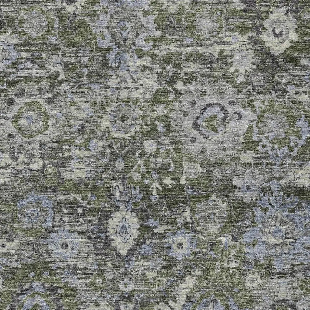 9' X 12' Olive Green And Denim Blue Floral Washable Indoor Outdoor Area Rug Homeroots Outdoor