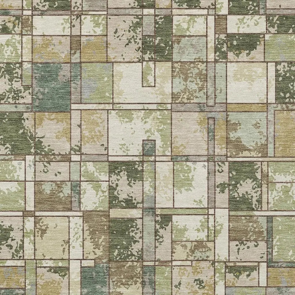 9' X 12' Olive Green And Fern Green Geometric Washable Indoor Outdoor Area Rug Homeroots Outdoor
