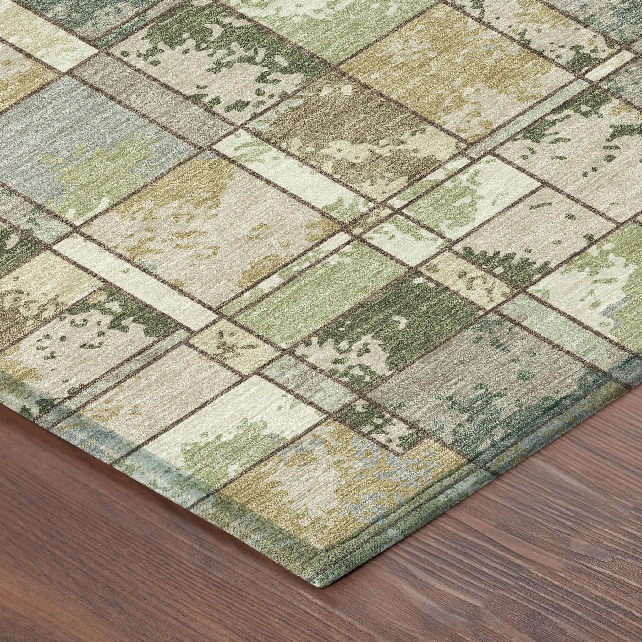 9' X 12' Olive Green And Fern Green Geometric Washable Indoor Outdoor Area Rug Homeroots Outdoor