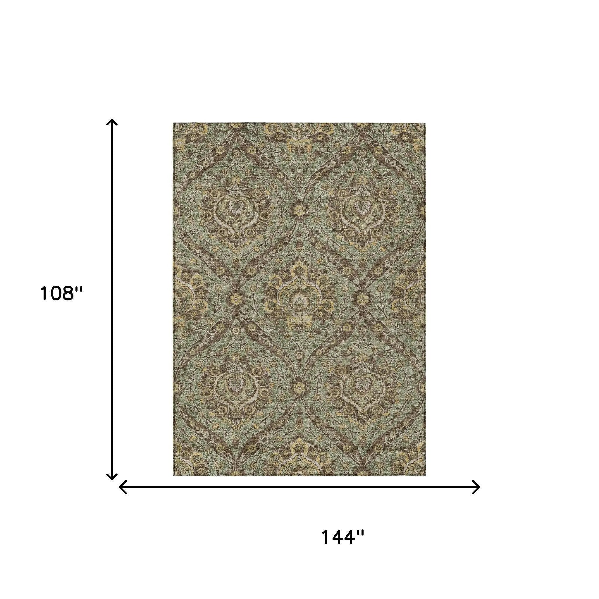 9' X 12' Olive Green And Granite Gray Floral Washable Indoor Outdoor Area Rug Homeroots Outdoor