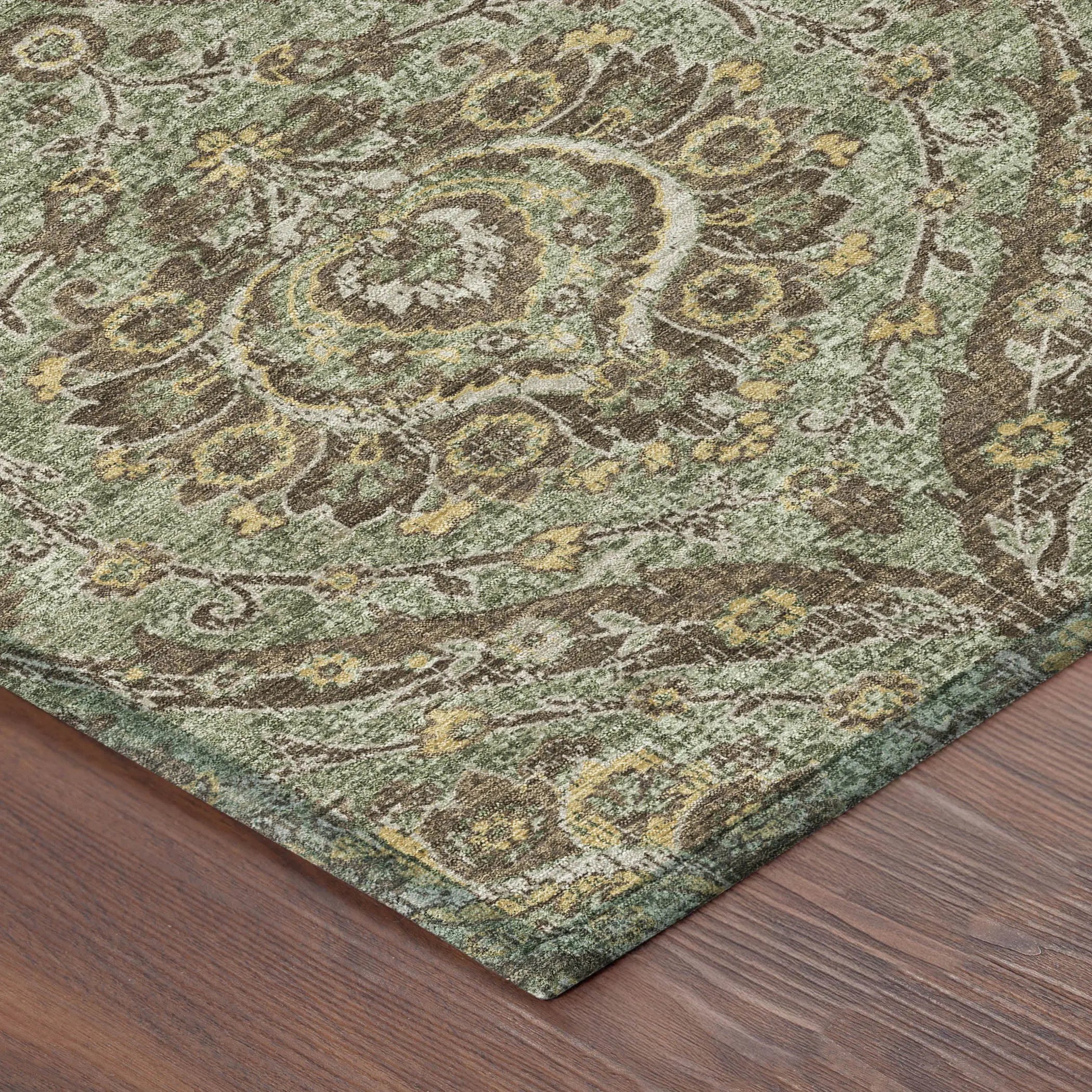9' X 12' Olive Green And Granite Gray Floral Washable Indoor Outdoor Area Rug Homeroots Outdoor